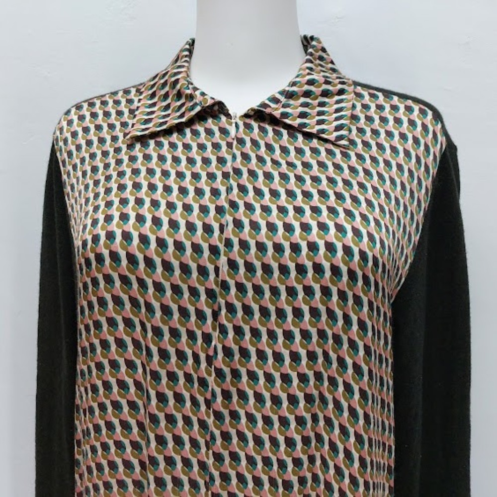 Sita Murt Shirt Dress Women's Size 42 Brown Green Geometric Knit Mix Midi Mod - Picture 5 of 11